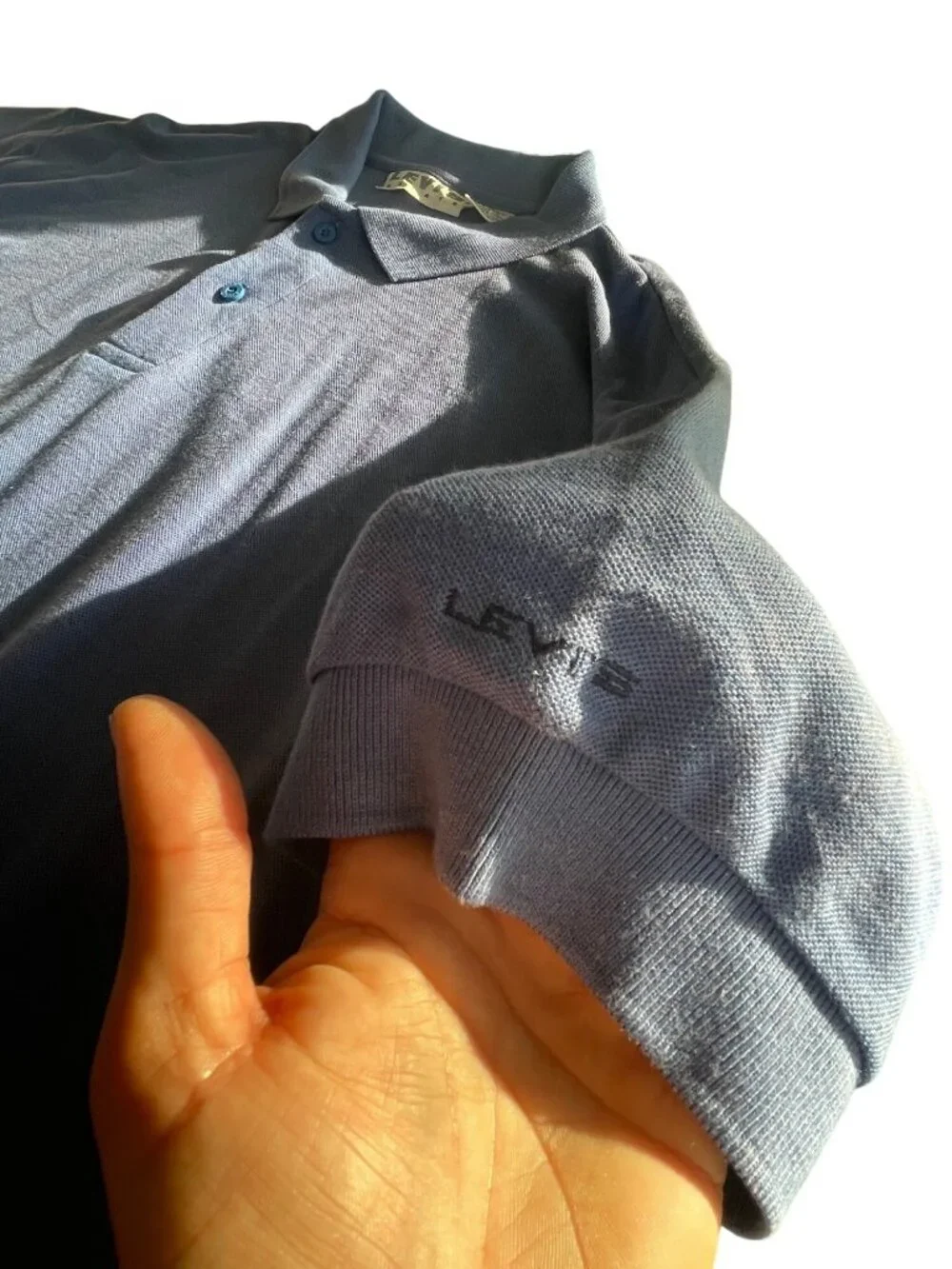 Levis Vintage XL Blue Polo Shirt 55% Polyester 35% Cotton Made In Korea